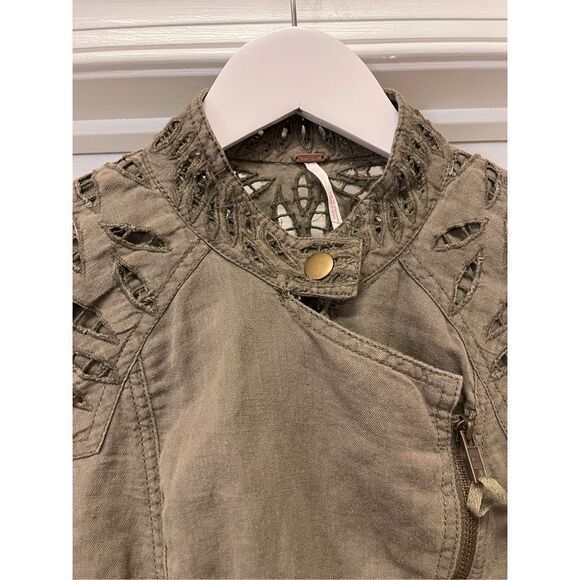 Free People Olive Lace Side Zip Jacket sz 4 - Picture 4 of 6